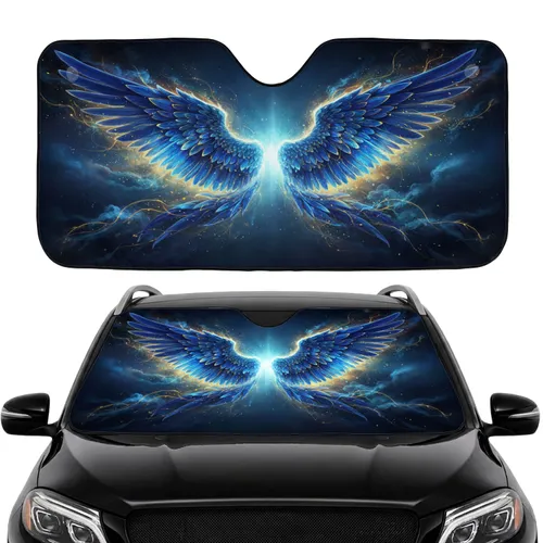 Luminous Feathered Wings Golden Energy Swirls Cosmic Nebula - Ethereal Living Gift Car Sunshade