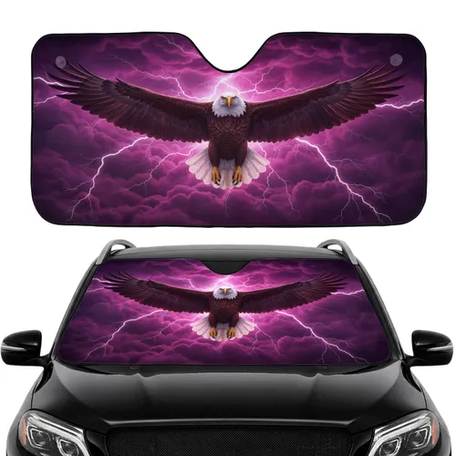 Majestic Bald Eagle Flight Turbulent Storm Lightning - Wildlife Lover Gift Car Sunshade