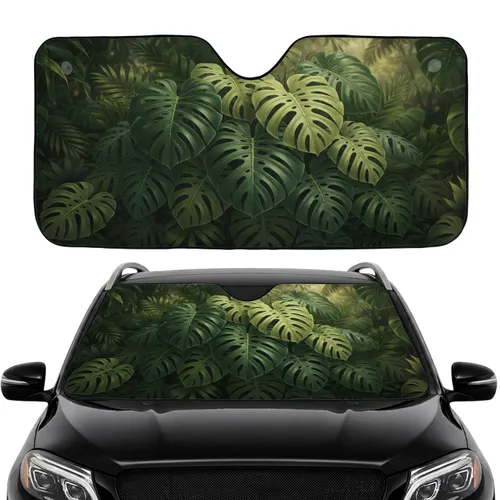 Verdant Monstera Deliciosa Leaves Tropical Foliage - Home Decor Gift for Plant Lovers Car Sunshade