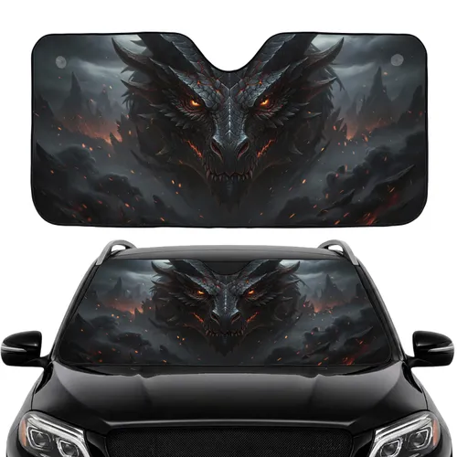 Fierce Dragon Face Glowing Amber Eyes Volcanic Smoke - Fantasy Lover Gift Car Sunshade