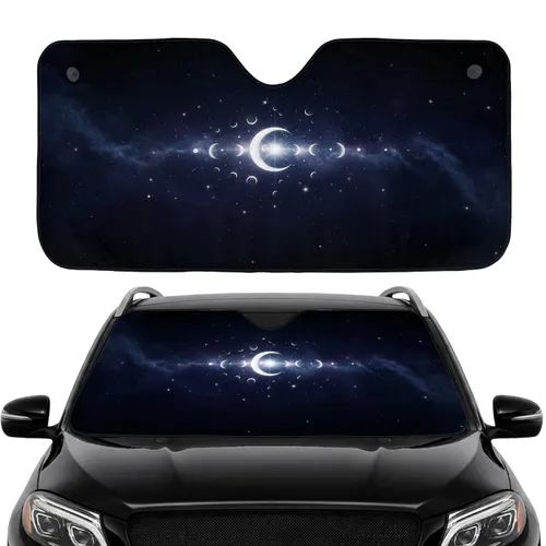 Luminous White Stars Crescent Moons Nebulae Deep Space Sky - Celestial Decor Gift Car Sunshade