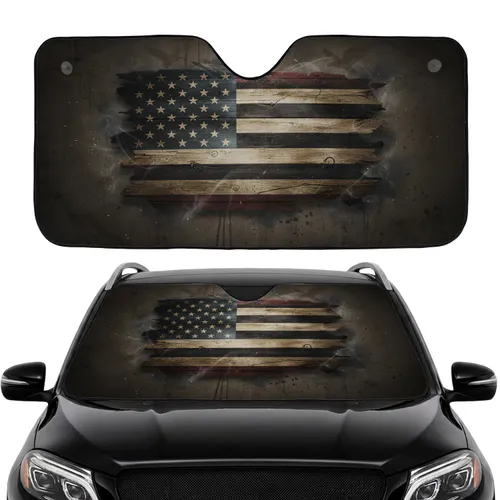 Weathered Distressed American Flag Wood - Patriotic Independence Day Car Sunshade
