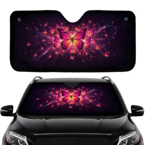 Luminous Magenta Butterflies Golden Cosmic Sky Stardust - Fantasy Lover Home Decor Gift Car Sunshade