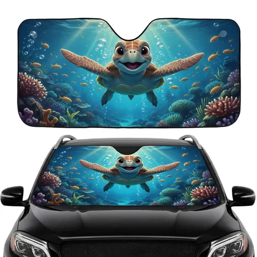 Joyful Baby Sea Turtle Underwater World Coral Reef Fish - Ocean Lover Gift Car Sunshade