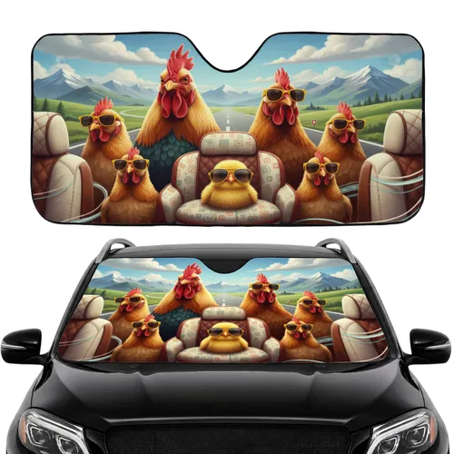 Chicken Family Road Trip Adventure - Travel Essentials Gift Car Sunshade