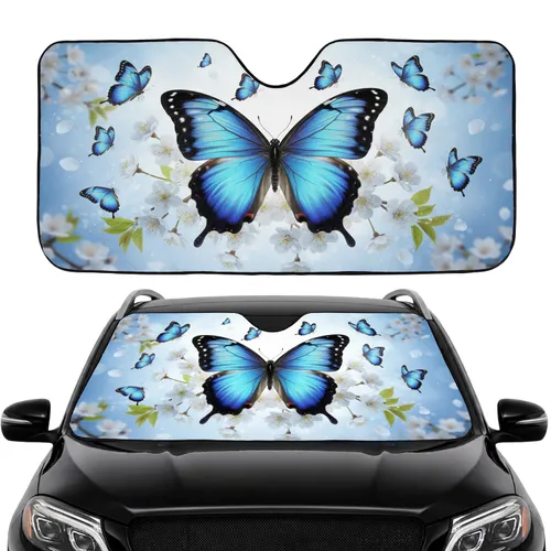 Blue Morpho Butterfly Cherry Blossom - Wildlife Lover Gift Car Sunshade