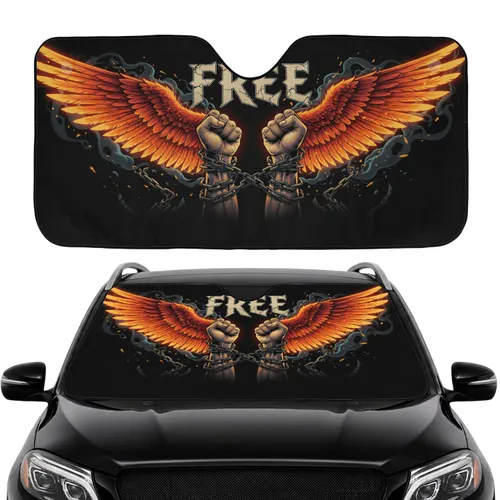 Clenched Fists Chained Wings 'FREE' Text - Liberty & Empowerment Gift Car Sunshade