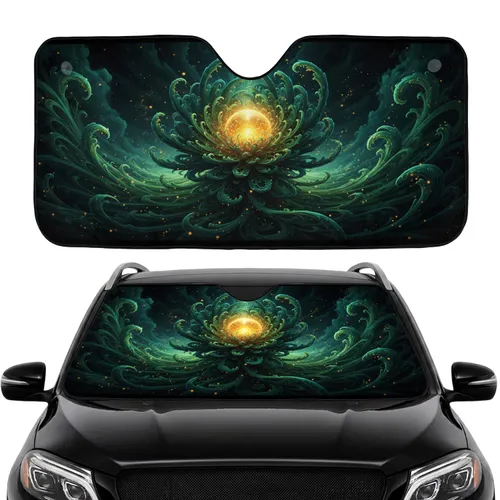 Luminous Golden Orb Fractal Bloom Tendrils Cosmos Luxury Decor Structures Car Sunshade