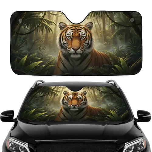 Powerful Bengal Tiger Intense Gaze Lush Jungle Forest Dappled Sunlight - Wildlife Lover Gift Car Sunshade