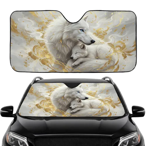 Majestic White Wolves Golden Fur Ethereal Light - Wildlife Lover Gift Car Sunshade