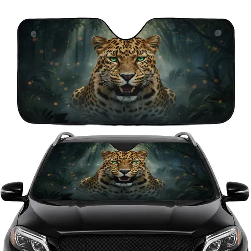Leopard Fangs Emerald Eyes Golden Fur Jungle Mist Scene - Wildlife Lover Gift Car Sunshade