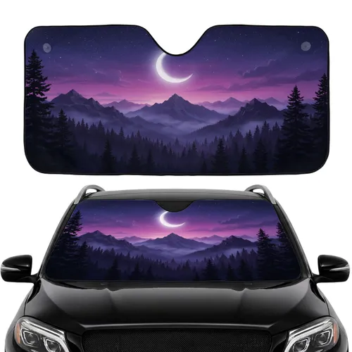 Moonlit Starry Night Mountain Forest - Nature Lover Gift Car Sunshade