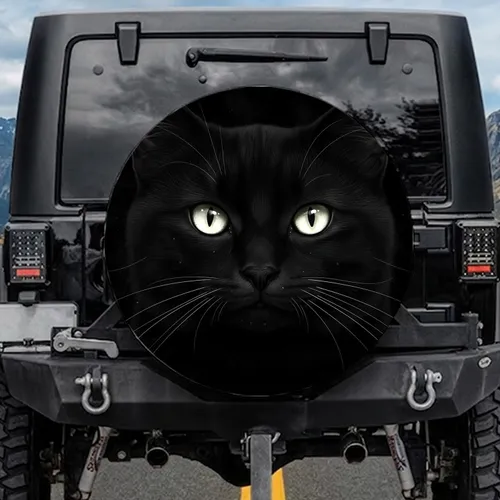 Black Cat Luminous Eyes Textured Fur - Cat Lover Gift Spare Tire Cover