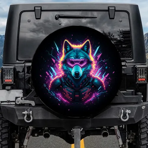 Cybernetic Wolf Glowing Visor Armor - Sci-Fi Gaming Enthusiast Gift Spare Tire Cover