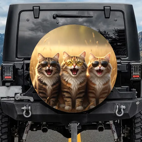 Yelling Tabby Cats Eyeglasses Sunglasses - Humorous Pet Lover Gifts Spare Tire Cover