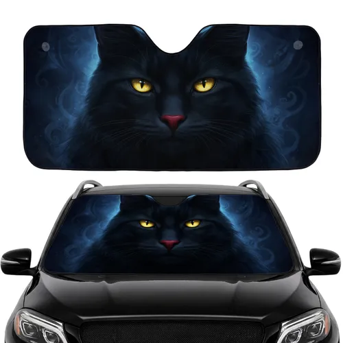 Black Cat Slitted Pupils Luminous Eyes Dark Night - Night Drive Lover Gift Car Sunshade