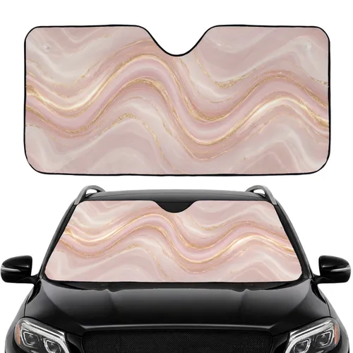 Swirling Liquid Marble Pale Rose Pink Gold Glitter Waves Car Sunshade
