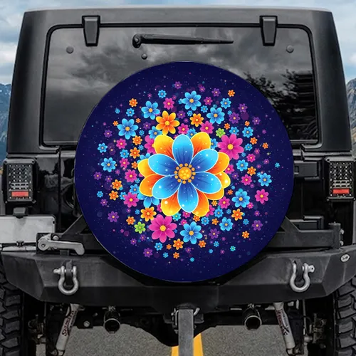 Psychedelic Glowing Floral Shimmering Stardust Field - Nature Lover Everyday = Decor Gift Spare Tire Cover