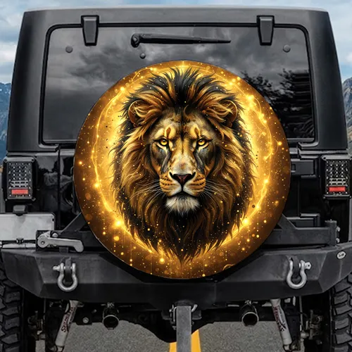 Majestic Lion Head Golden Eyes Ethereal Embers Adventure Ready Wildlife Lover Gift Spare Tire Cover