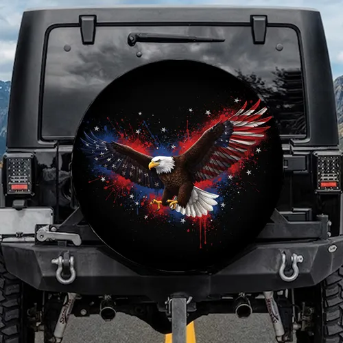 Bald Eagle American Flag Independence Day Gift for Veterans Spare Tire Cover