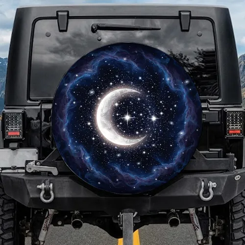Crescent Moon Stars Cosmic Dust Nebulae Clusters - Night Sky Lover Gift Spare Tire Cover