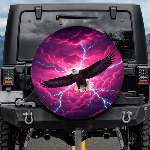 Turbulent Sky Bald Eagle Flight Lightning Storm - Wildlife Lover Gift Spare Tire Cover
