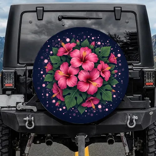 Hibiscus Flower Cluster Tropical Home Decor Gift for Garden Lover Spare Tire Cover