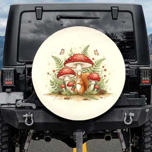 Red Squirrel Spotted Mushrooms Butterflies Forest - Nature Lover Gift Spare Tire Cover