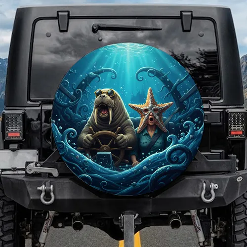 Driving Walrus Sunglasses Starfish Mask Deep Sea Currents - Ocean Lover Wildlife Gift Spare Tire Cover