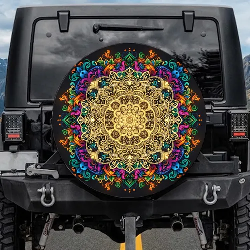Golden Mandala Floral Paisley Home Decor Gift for Yoga Lovers Spare Tire Cover