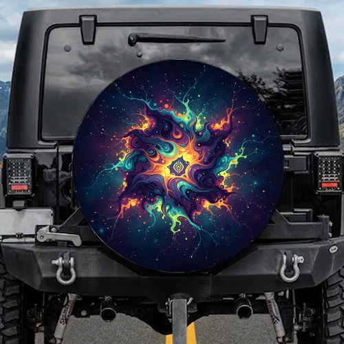 Nebula Swirling Liquid Light Cosmic Fluid Organic Shapes - Road Trip Decor Spare Tire Cover