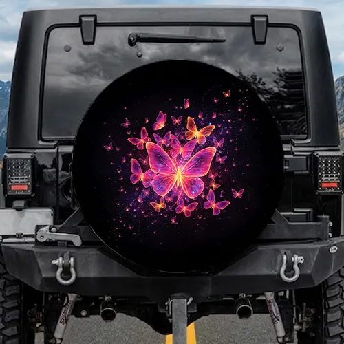 Intensely Glowing Butterflies Cosmic Night Sky - Decor Gift for Nature Lovers Spare Tire Cover