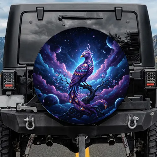 Cosmic Phoenix Glowing Celestial Branch Nebula - Fantasy Lover Gift Spare Tire Cover