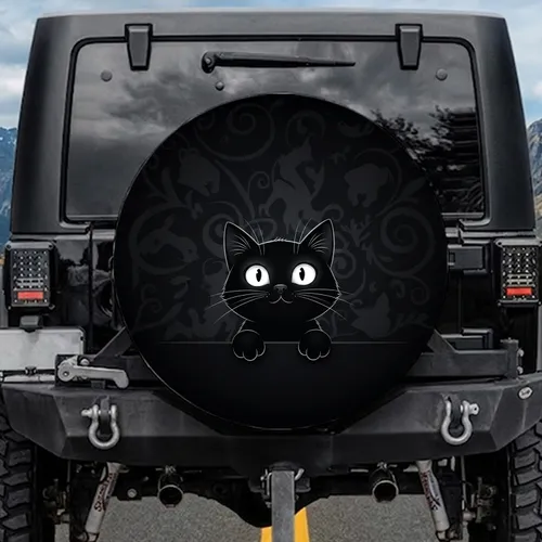 Feline Gaze Peeking - Cat Lover Daily Vehicle Decor Gift Spare Tire Cover