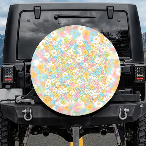 Daisy Field Floral Clusters Botanical Tapestry - Decor Gift for Garden Lover Spare Tire Cover