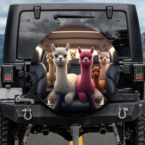Alpacas Vehicle Cabin Interior Group - Everyday Decor Gift for Animal Lovers Spare Tire Cover