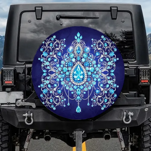Blue Aquamarine Gemstones Silver Filigree - Luxury Decor Gift for Jewelry Lover Spare Tire Cover