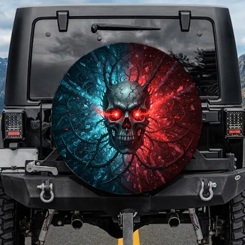 Craggy Skull Fiery Eyes Thorny Growths Entangled Organic - Dark Fantasy Decor Gift Spare Tire Cover