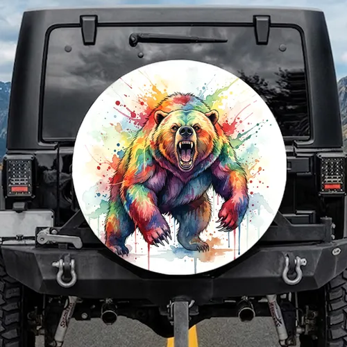 Snarling Grizzly Bear Dynamic Lunge Splashes - Wildlife Lover Gift Spare Tire Cover