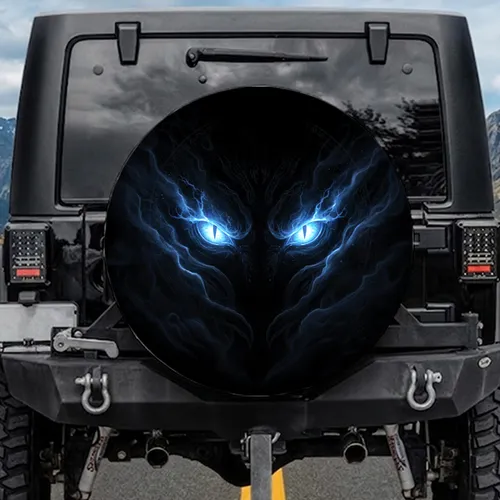 Predatory Electric Blue Glowing Eyes - Wildlife Lover Decor Gift Spare Tire Cover