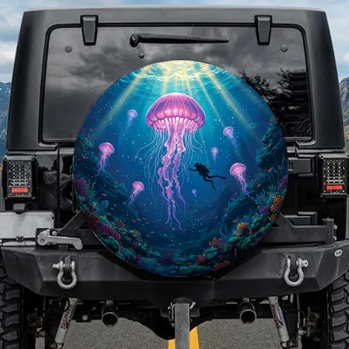 Bioluminescent Jellyfish Deep Ocean Diver - Ocean Lover Marine Life Gift Spare Tire Cover