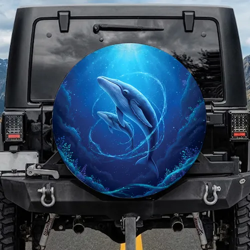 Blue Whale Family Ethereal Cosmic Ocean Underwater Stars - Wildlife Lover Gift Spare Tire Cover