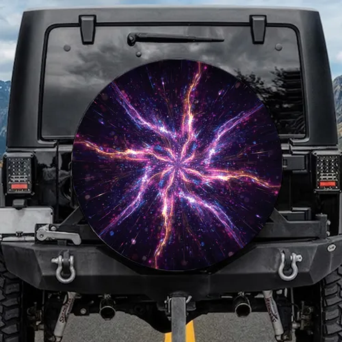 Black Void Luminous Light Particles Rays - Travel Essentials - Gift for Travelers Spare Tire Cover