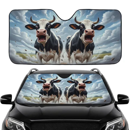 Shocked Holstein Cows Wind Swirls Sky - Farmhouse Decor Cow Lover Gift Car Sunshade