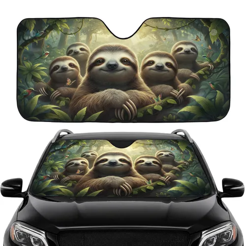 Realistic Sloths Tropical Rainforest - Wildlife Lover Gift Car Sunshade