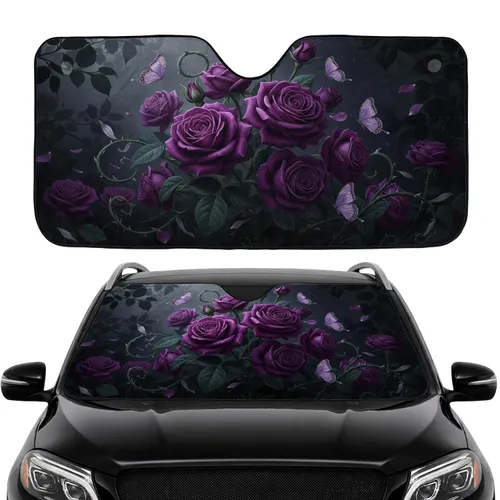 Regal Purple Roses Butterflies Shadowed Garden Scene Car Sunshade