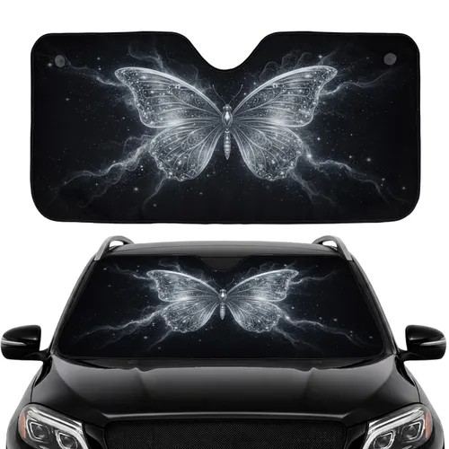 Majestic Silver Filigree Crystal Butterfly Deep Cosmic Night Sky - Space Lover Gift Car Sunshade
