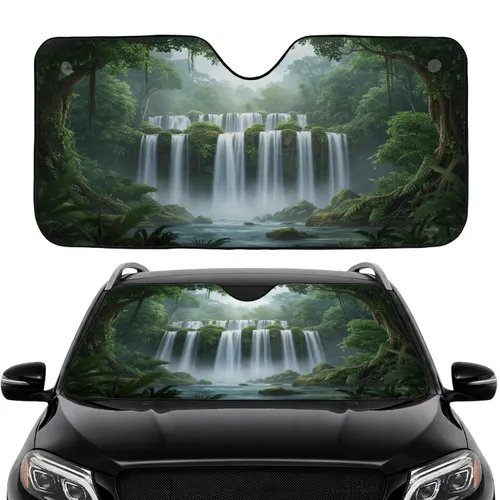 Cascading Waterfall Tropical Rainforest Jungle Landscape - Nature Lover Gift Car Sunshade