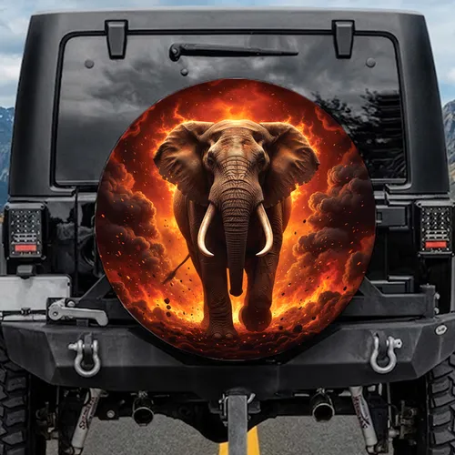 Majestic Elephant Incandescent Fire Volcanic Smoke - Wildlife Lover Adventure Gift Spare Tire Cover