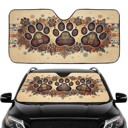 Paw Prints Tribal Geometric Floral Snowflake - Pet Lover Everyday Gift Car Sunshade